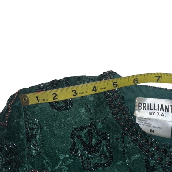 Brilliante by J.A.Vintage Beaded & Sequins Dark Green Lace MidiScallop Hem Sz M - Picture 10 of 13